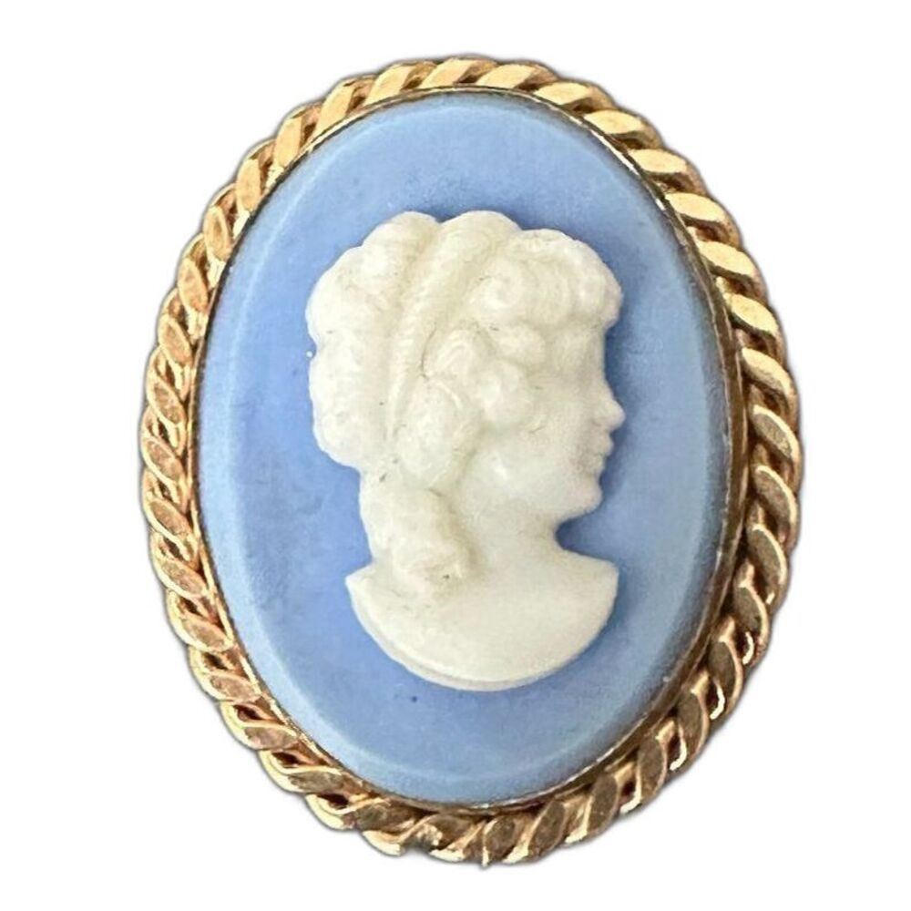 Vintage A&Z 1/20 12k Golf Filled GF Blue Female woman face Cameo Brooch Pendant